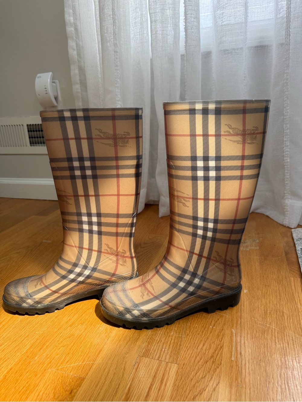 Burberry Beige Plaid Women's Rain Boots